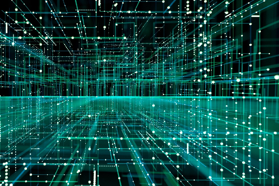 Digital spheres burst from the core inside out to split to small cubes